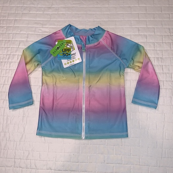 NWT Flap Happy Long Sleeve Rash Guard, Rainbow Ombré, UPF 50+, 24M - Picture 1 of 8